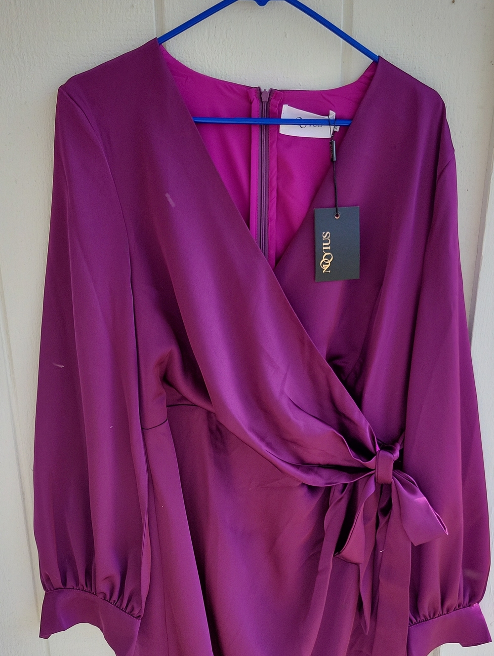 Wrap-Front Long Sleeve Dress in Plum